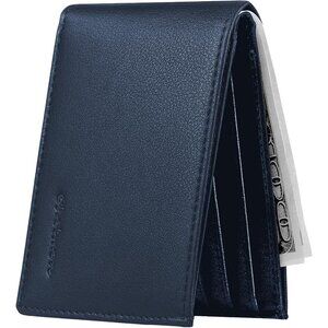 Men's Wallet Card Dark Blue Front Pocket Style Vegan Leather Bifold Designed